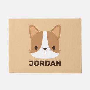 Cute Corgi Dog with Personalized Name Doormat