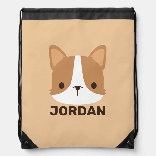 Cute Corgi Dog with Personalized Name  Drawstring Bag