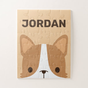 Cute Corgi Dog with Personalized Name Jigsaw Puzzle