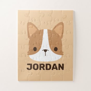 Cute Corgi Dog With Personalized Name Jigsaw Puzzle by chingchingstudio at Zazzle