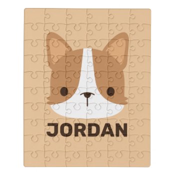 Cute Corgi Dog With Personalized Name  Jigsaw Puzzle by chingchingstudio at Zazzle