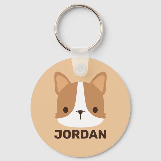 Cute Corgi Dog with Personalized Name Keychain (Front)