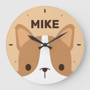 Cute Corgi Dog with Personalized Name Large Clock