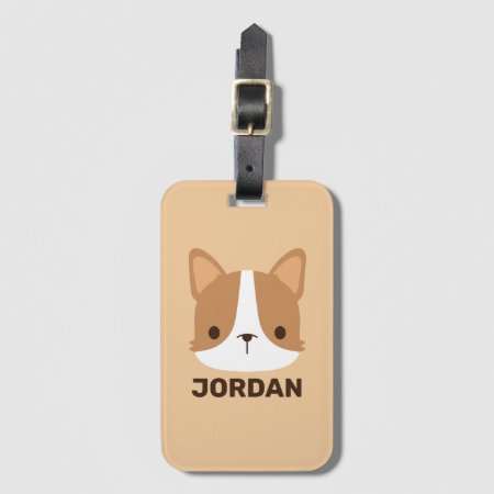 Cute Corgi Dog With Personalized Name  Luggage Tag