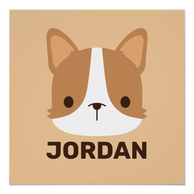 Cute Corgi Dog with Personalized Name Poster (Front)