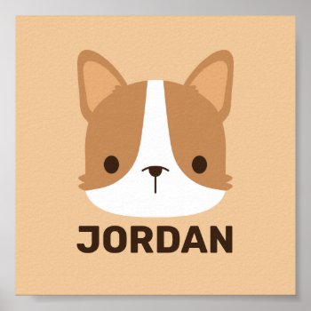 Cute Corgi Dog With Personalized Name Poster by chingchingstudio at Zazzle