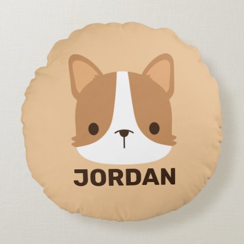 Cute Corgi Dog with Personalized Name Round Pillow