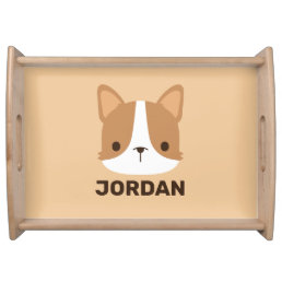 Cute Corgi Dog with Personalized Name Serving Tray