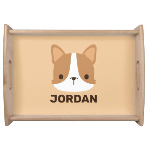 Cute Corgi Dog with Personalized Name Serving Tray