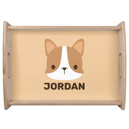 Cute Corgi Dog With Personalized Name Serving Tray