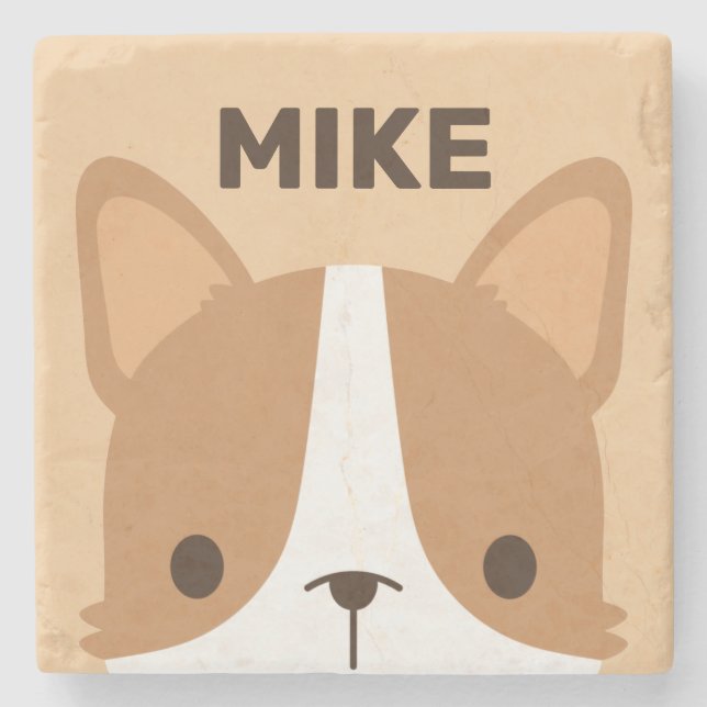 Cute Corgi Dog with Personalized Name Stone Coaster (Front)