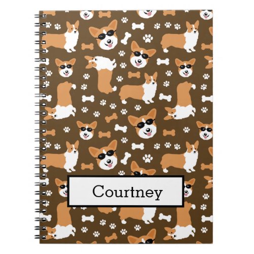 Cute Corgi Dogs Corgis Fun Pattern Brown Notebook