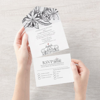 Cute Corgi Dogs Pencil Drawing Wedding All In One Invitation