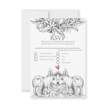 Cute Corgi Dogs Pencil Drawing Wedding RSVP
