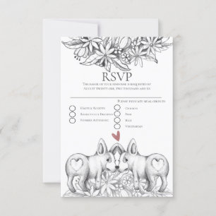 Cute Corgi Dogs Pencil Drawing Wedding RSVP