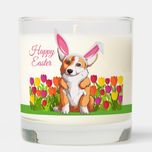 Cute Corgi Easter Bunny Floral Scented Candle