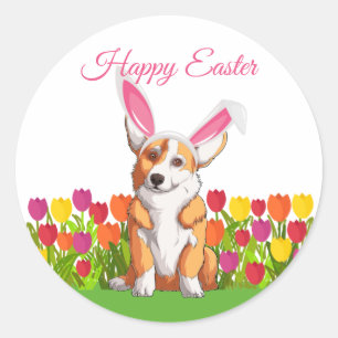 Cute Corgi Easter Bunny Party Classic Round Sticker