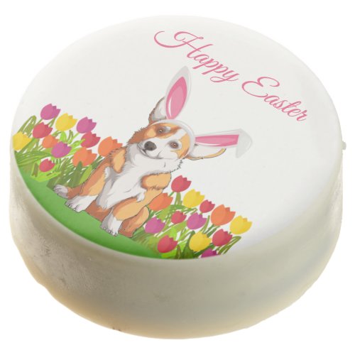Cute Corgi Easter Bunny Pink Tulip Flowers Party Chocolate Covered Oreo