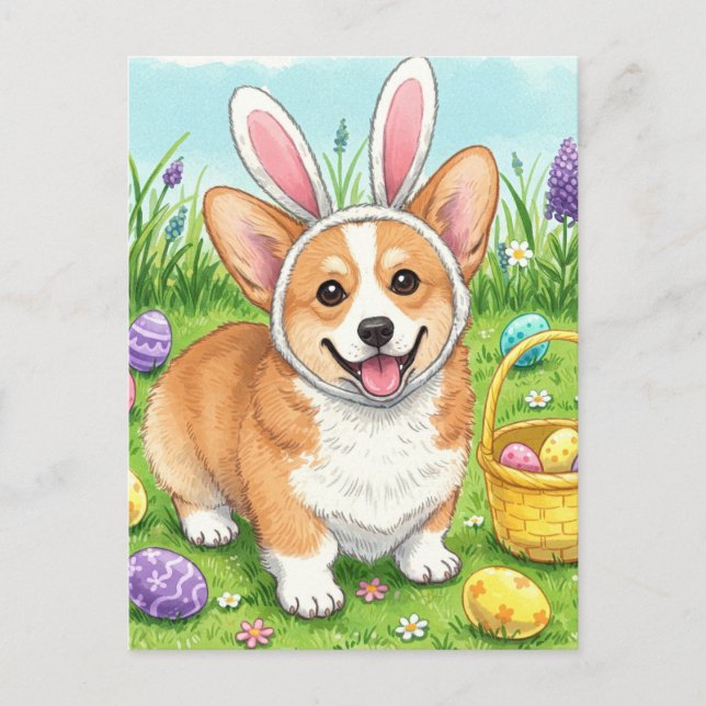 Cute Corgi Easter Eggs Postcard (Front)