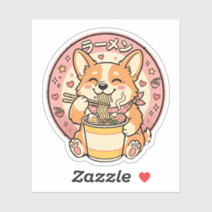 Cute Corgi Eating Ramen Kawaii Japanese Noodle  Sticker