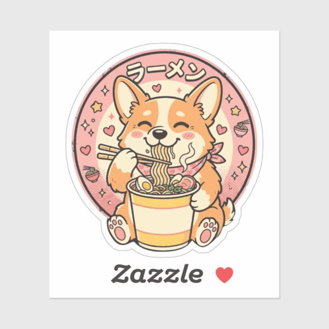 Cute Corgi Eating Ramen Kawaii Japanese Noodle  Sticker (Sheet)