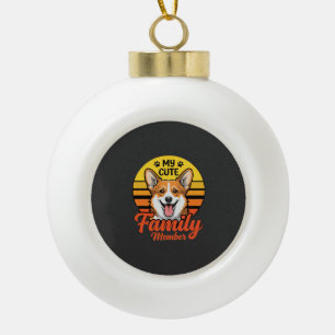Cute Corgi Family Member Dog Lover Ceramic Ball Christmas Ornament