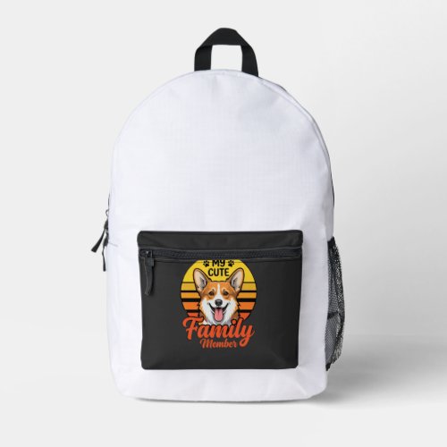 Cute Corgi Family Member Dog Lover Printed Backpack