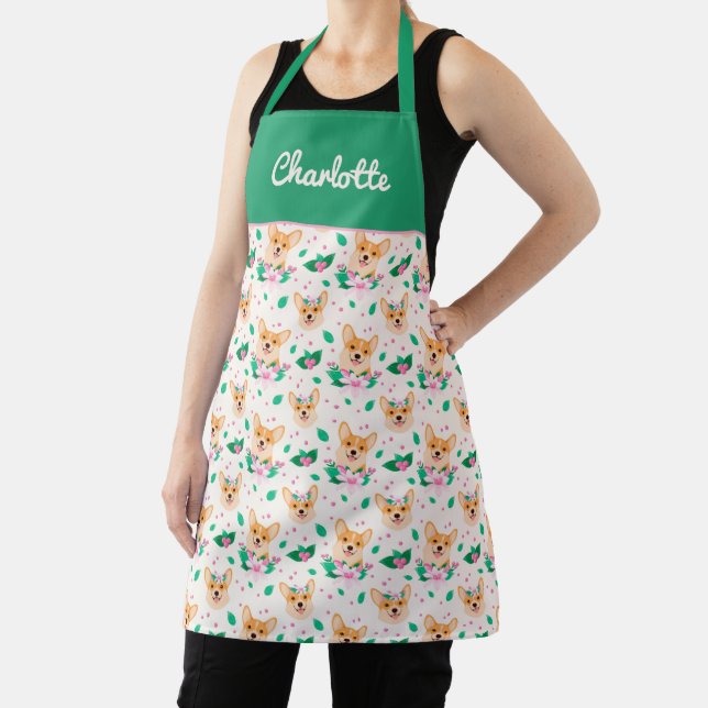 Cute Corgi Floral Apron (Insitu)