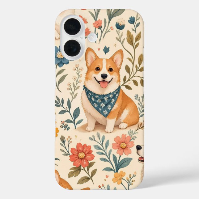 Cute Corgi Floral Garden Pattern Case-Mate iPhone Case (Back)