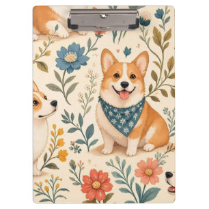 Cute Corgi Floral Garden Pattern Clipboard