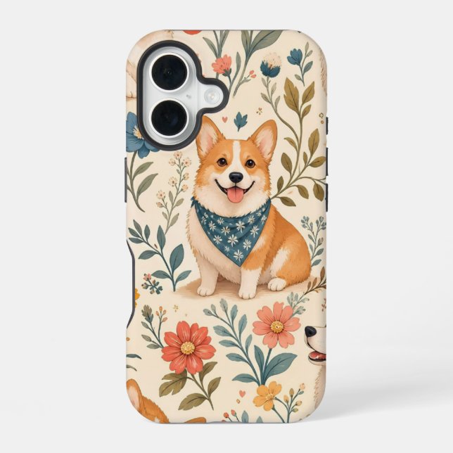 Cute Corgi Floral Garden Pattern iPhone Case (Back)