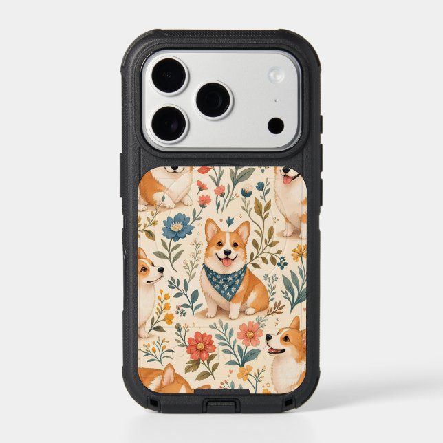 Cute Corgi Floral Garden Pattern Otterbox iPhone Case (Back)