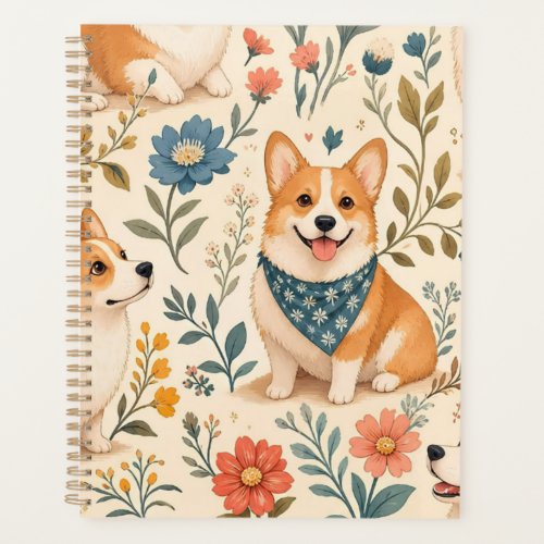 Cute Corgi Floral Garden Pattern Planner