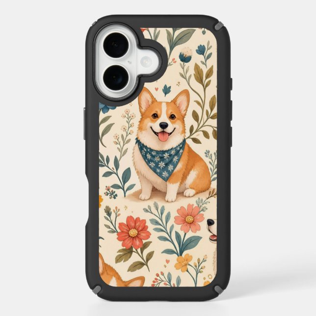 Cute Corgi Floral Garden Pattern Speck iPhone Case (Front)