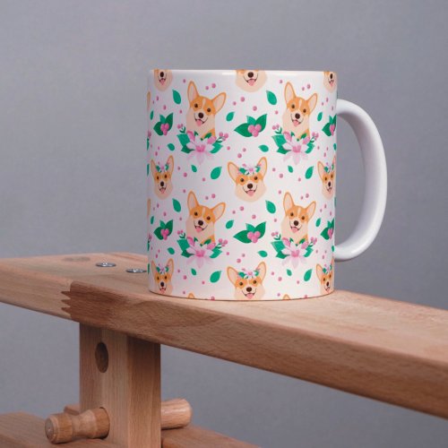Cute Corgi Floral Mug