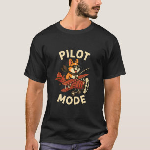 Cute Corgi Flying Vintage Airplane Pilot Mode T-Shirt