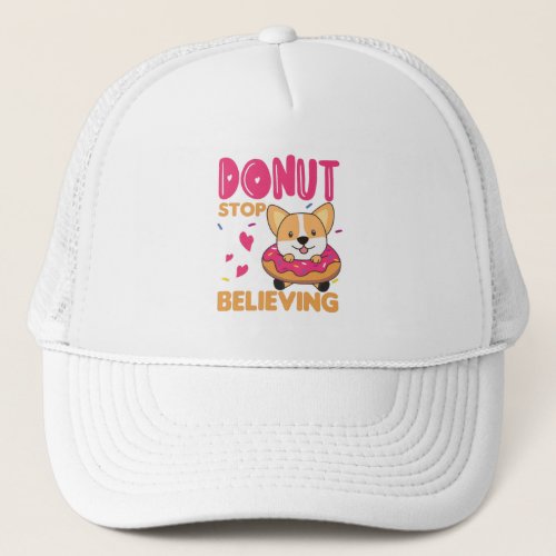 Cute Corgi Funny Animals In Donut Pun Pink Trucker Trucker Hat