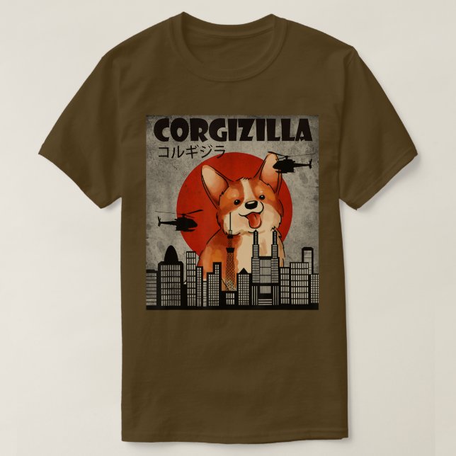 Cute Corgi , Funny CorgiZilla , Japanese Style  T-Shirt (Design Front)