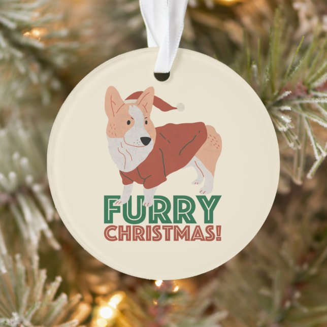 Cute Corgi Furry Christmas Ornament (Tree)