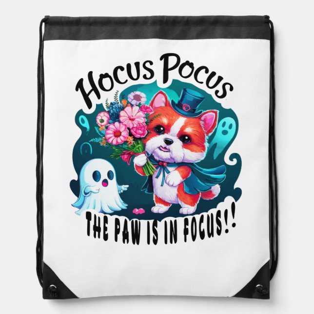 Cute Corgi Halloween Art: Hocus Pocus Theme Design Drawstring Bag (Front)