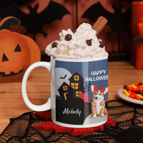 Cute Corgi Halloween Haunted House Personalized Coffee Mug