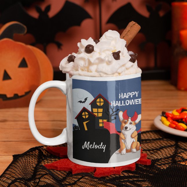 Cute Corgi Halloween Haunted House Personalized Coffee Mug (Creator Uploaded)