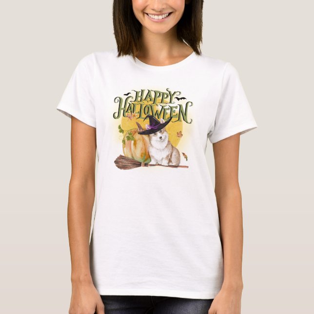 Cute Corgi Halloween T-Shirt (Front)