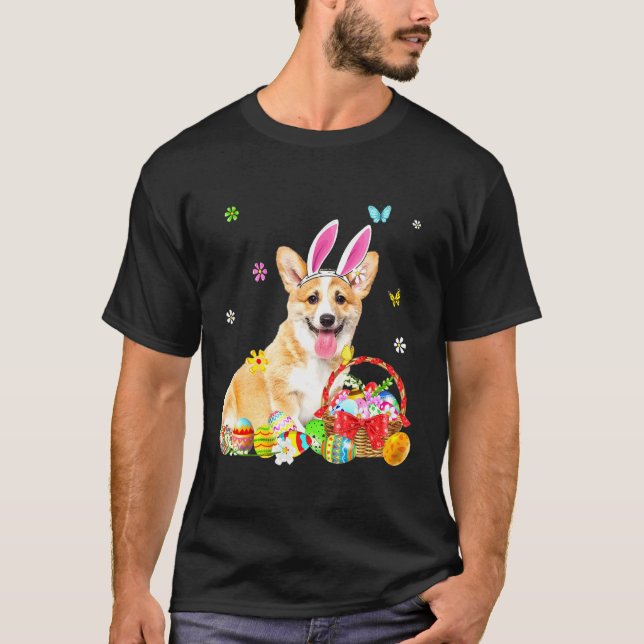 Cute Corgi Happy Easter Dog T-Shirt (Front)