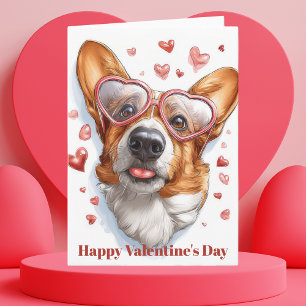 Cute Corgi Hearts Valentine`s Day Card 