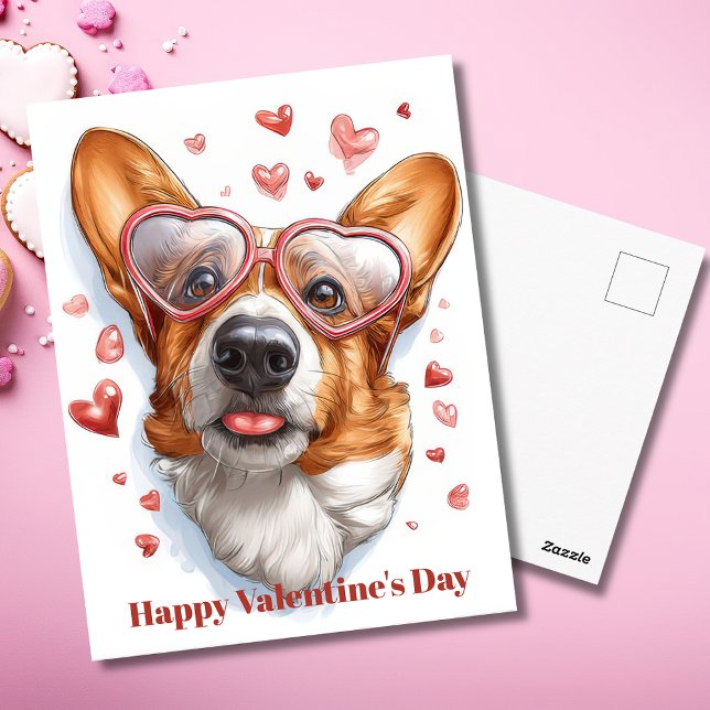 Cute Corgi Hearts Valentine`s Day Postcard  (Creator Uploaded)