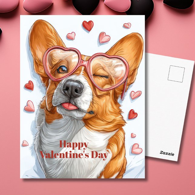 Cute Corgi Hearts Valentine`s Day Postcard  (Creator Uploaded)