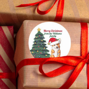 Cute Corgi in Santa Hat Christmas Dog Family Gift Classic Round Sticker