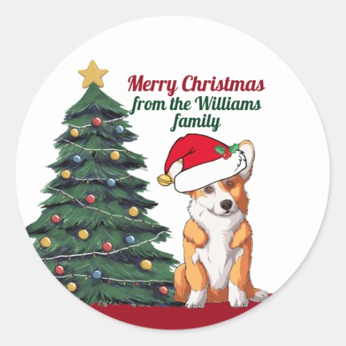 Cute Corgi in Santa Hat Christmas Dog Family Gift Classic Round Sticker