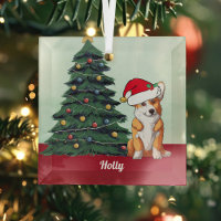 Cute Corgi in Santa Hat Personalized Christmas